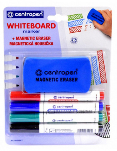 Centropen 8559/4ks značkovačov+HUBKA na stierateľné biele tabule
