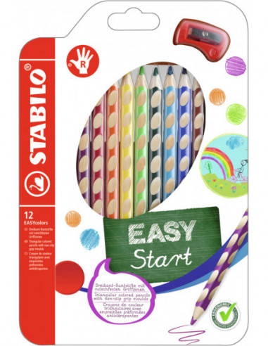 Ceruzky STABILO EASYcolors/12 3HR pravák fareb. súpr.+ strúhadlo