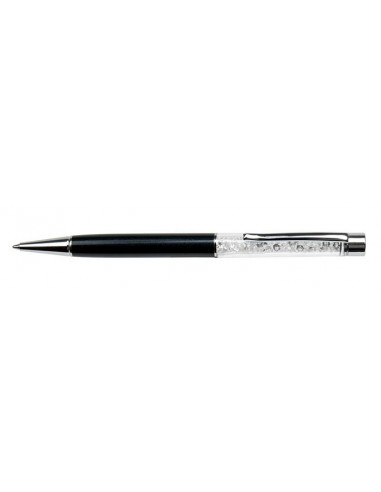 Pero guľôčkové s bielymi kryštálmi SWAROVSKI čierne