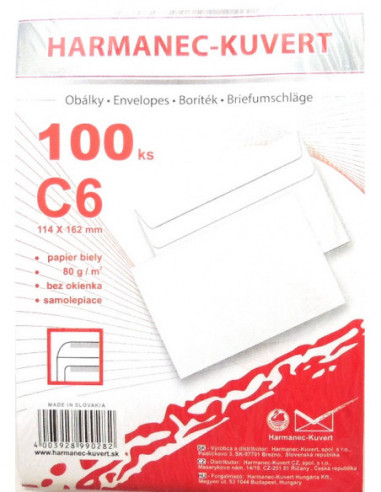 Poštové obálky  C6 2B05B3/100ks samolep balíčkové