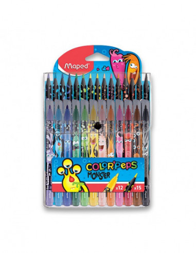 Súpr. popisov. a fareb.ceruziek MAPED Color Peps Monster/12+15ks