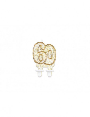 Sviečka číslová glitrovaná zlatá  "60"