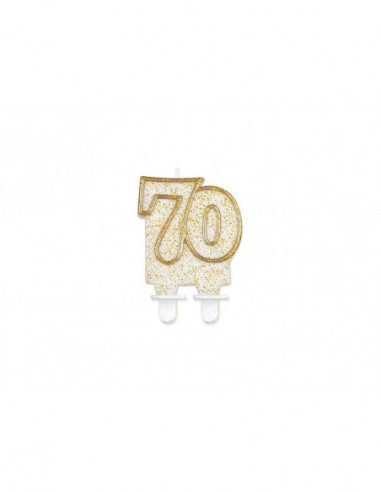Sviečka číslová glitrovaná zlatá  "70"