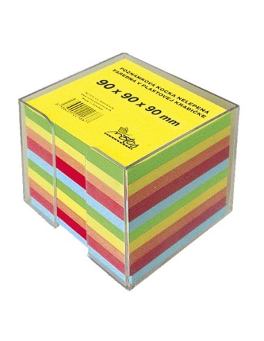 Blok poznámkový špalík nelepený 9x9x9 cm 5 farebný v plaste